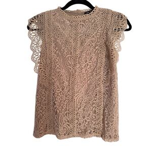 Cable & Gauge lace blouse in cream/tan color.